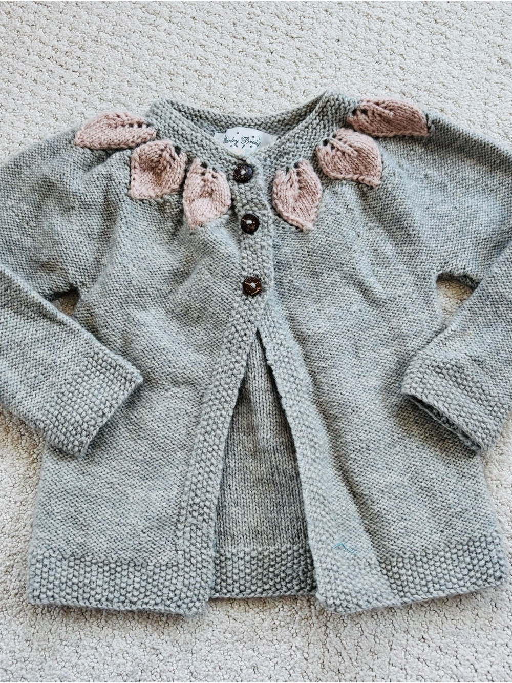Shirley Bredal Cardigan Jacket - Gray with Pink Leaf Detail